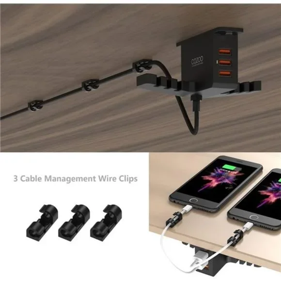 Headphone Stand with USB Charger Under Desk Headset Holder Mount with 3 Port USB